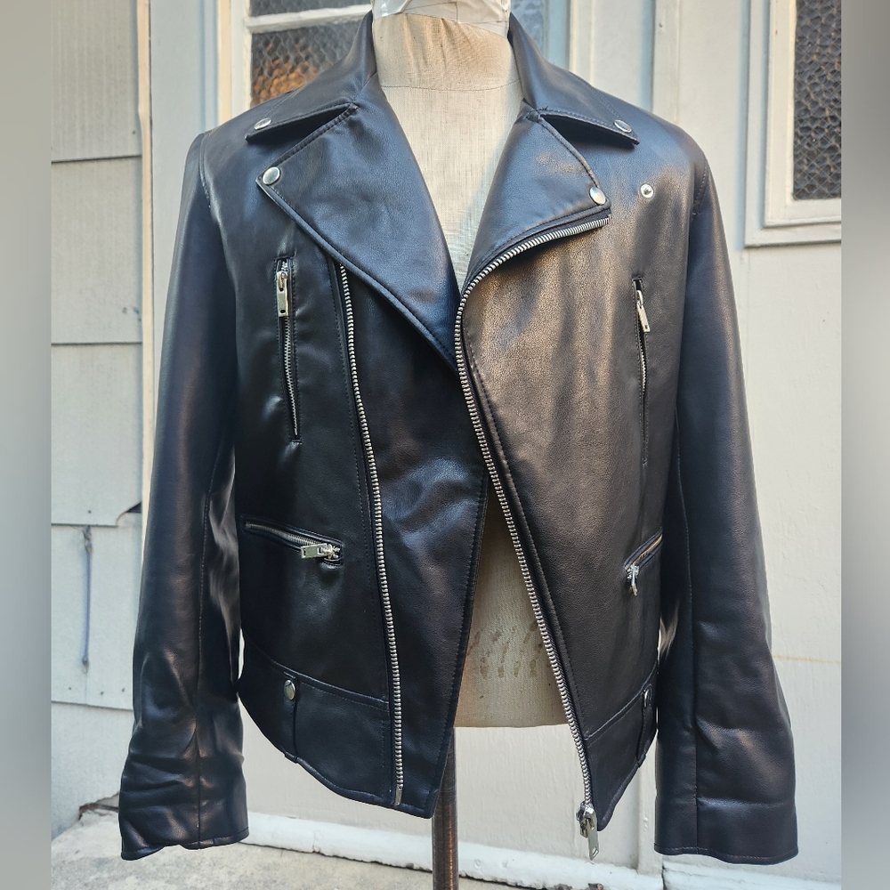 Faux Leather Black Motorcycle Jacket by Forever 21